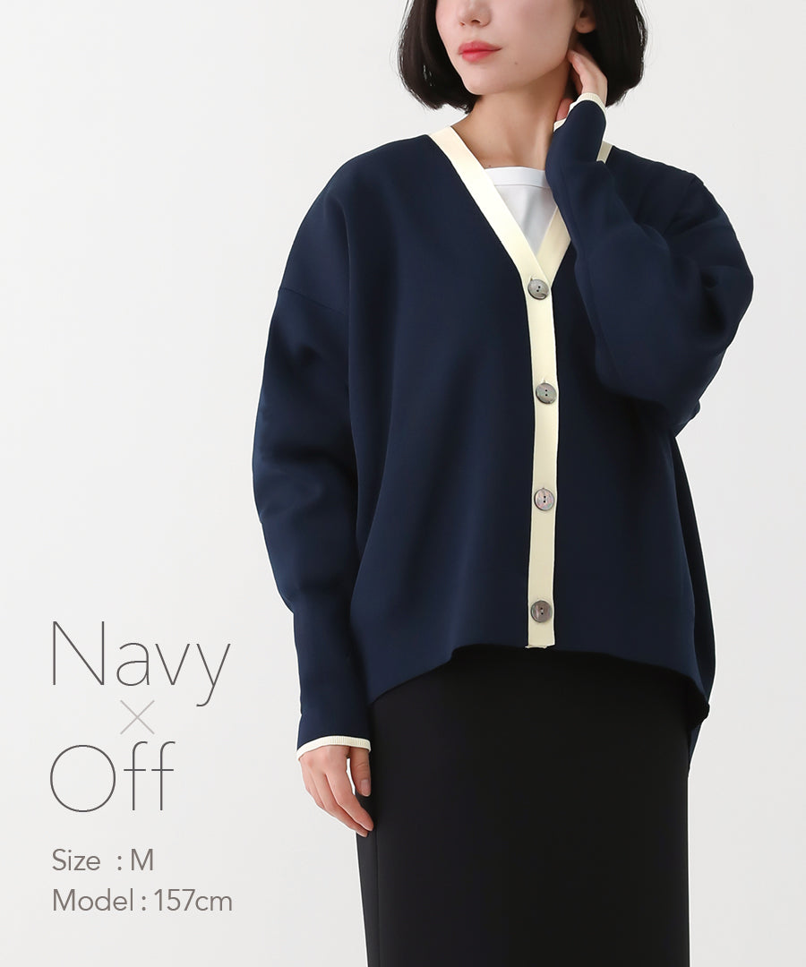 (sample) バイカラーVネックカーディガン/ Navy×Off